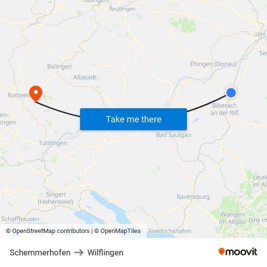 Schemmerhofen to Wilflingen map