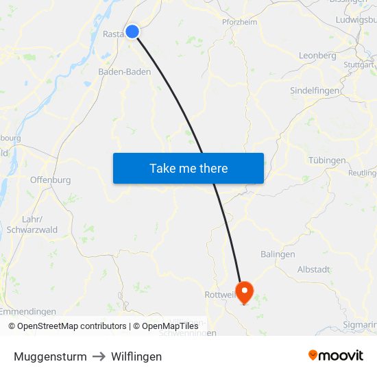 Muggensturm to Wilflingen map