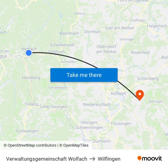 Verwaltungsgemeinschaft Wolfach to Wilflingen map