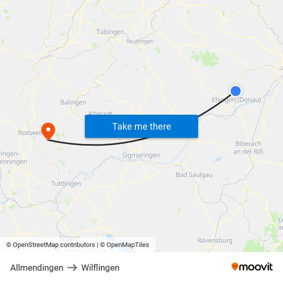 Allmendingen to Wilflingen map