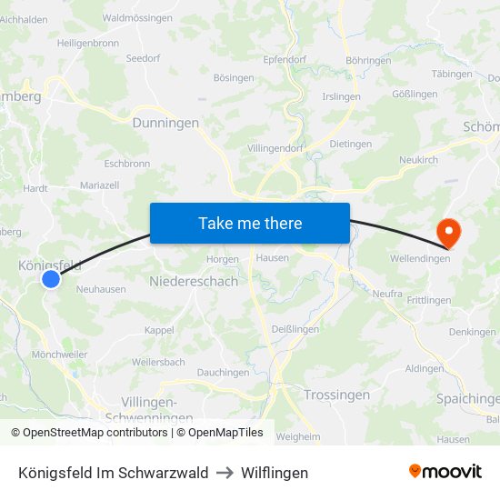 Königsfeld Im Schwarzwald to Wilflingen map