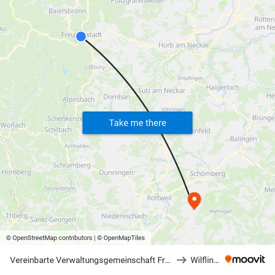 Vereinbarte Verwaltungsgemeinschaft Freudenstadt to Wilflingen map