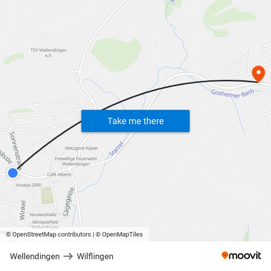 Wellendingen to Wilflingen map