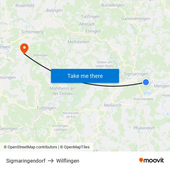 Sigmaringendorf to Wilflingen map