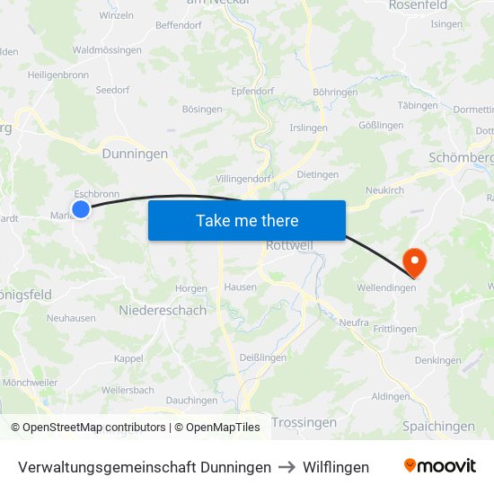 Verwaltungsgemeinschaft Dunningen to Wilflingen map