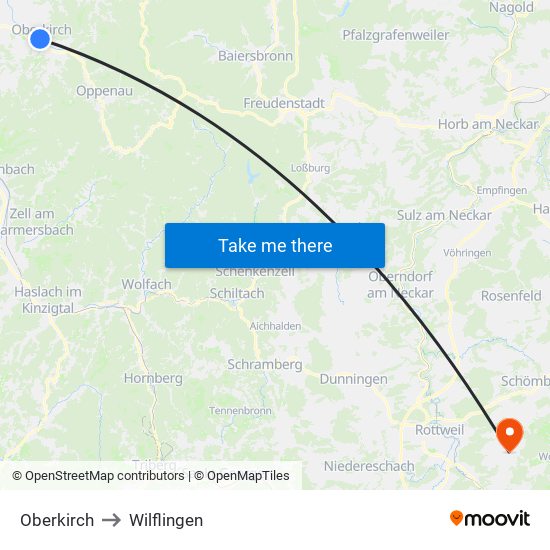 Oberkirch to Wilflingen map