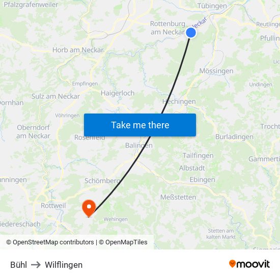 Bühl to Wilflingen map