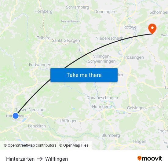 Hinterzarten to Wilflingen map