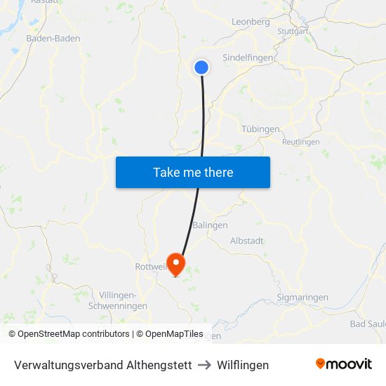 Verwaltungsverband Althengstett to Wilflingen map