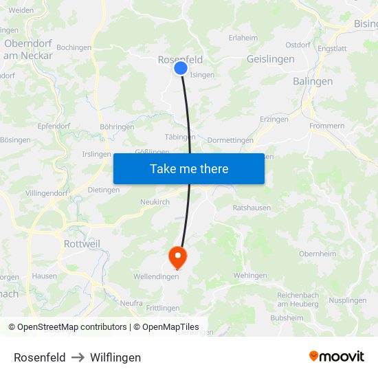 Rosenfeld to Wilflingen map