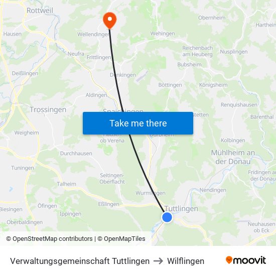 Verwaltungsgemeinschaft Tuttlingen to Wilflingen map