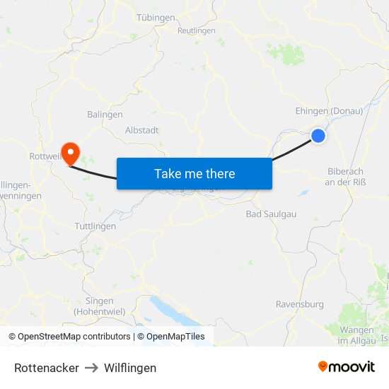 Rottenacker to Wilflingen map