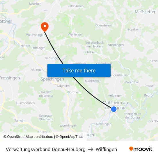 Verwaltungsverband Donau-Heuberg to Wilflingen map