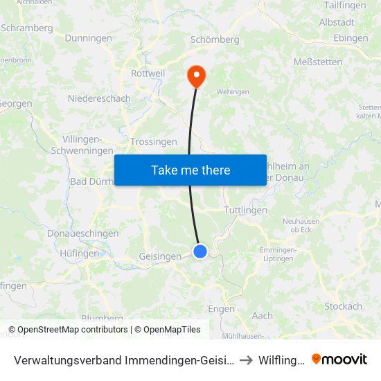 Verwaltungsverband Immendingen-Geisingen to Wilflingen map