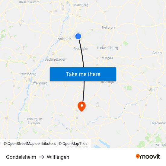 Gondelsheim to Wilflingen map