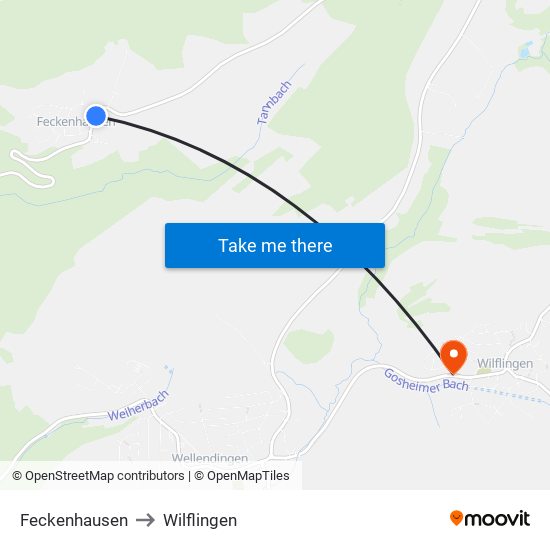 Feckenhausen to Wilflingen map
