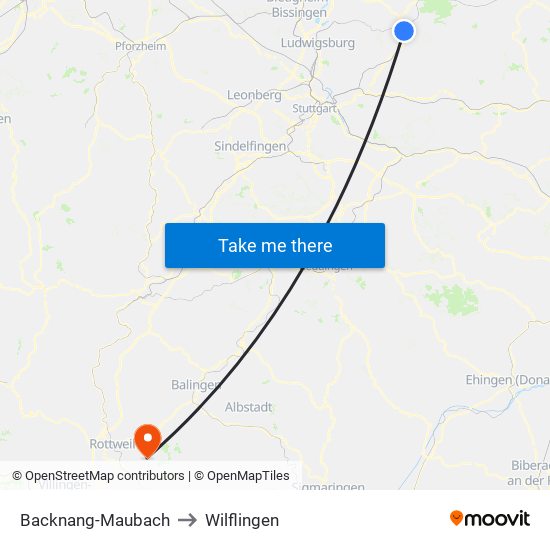 Backnang-Maubach to Wilflingen map
