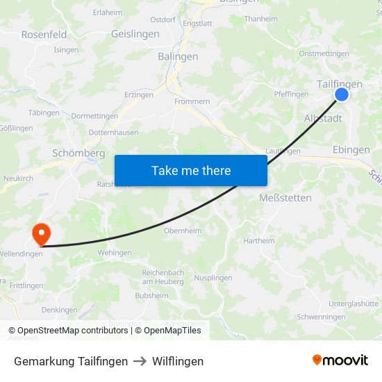 Gemarkung Tailfingen to Wilflingen map