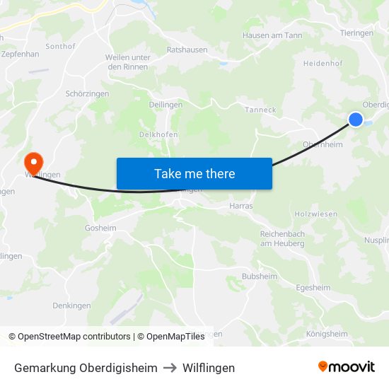 Gemarkung Oberdigisheim to Wilflingen map