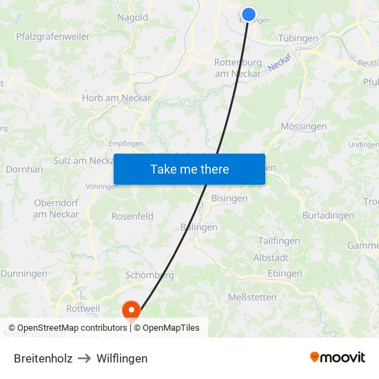 Breitenholz to Wilflingen map