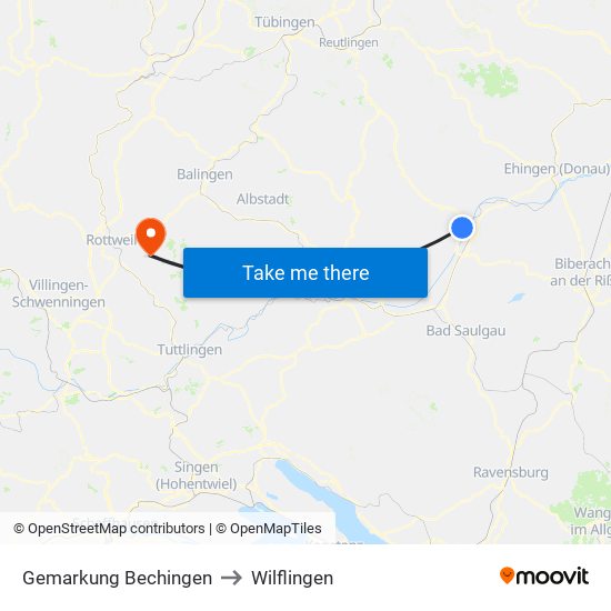 Gemarkung Bechingen to Wilflingen map