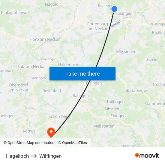 Hagelloch to Wilflingen map