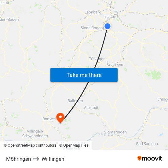 Möhringen to Wilflingen map