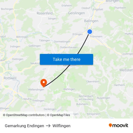 Gemarkung Endingen to Wilflingen map