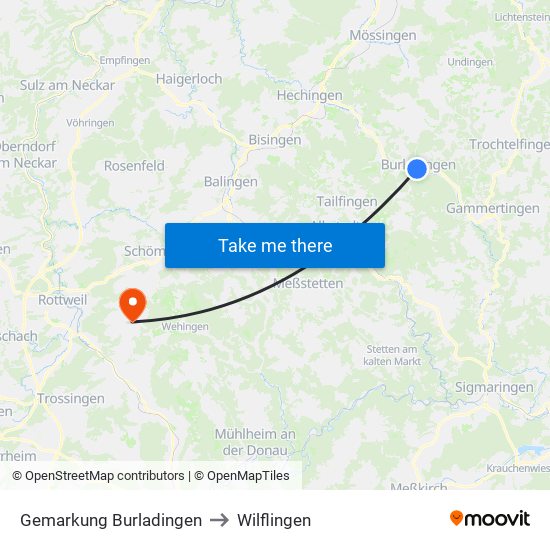 Gemarkung Burladingen to Wilflingen map