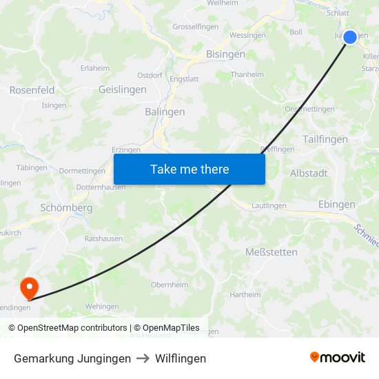 Gemarkung Jungingen to Wilflingen map