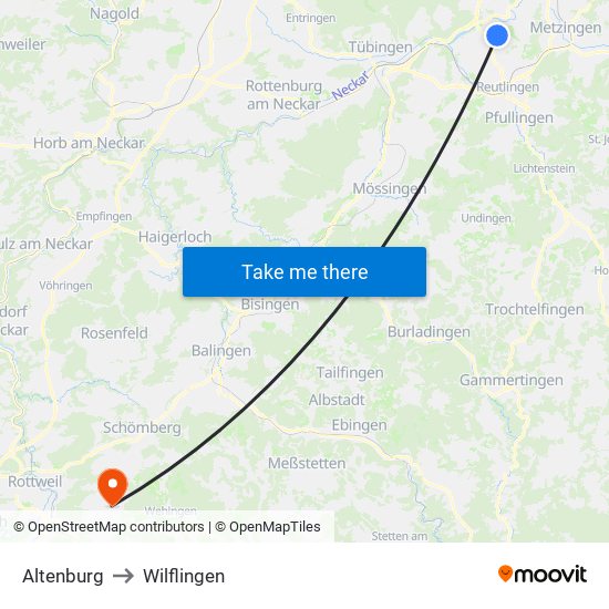 Altenburg to Wilflingen map