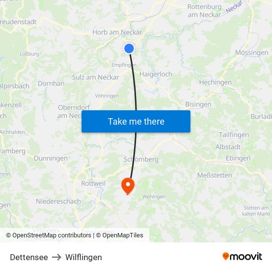 Dettensee to Wilflingen map