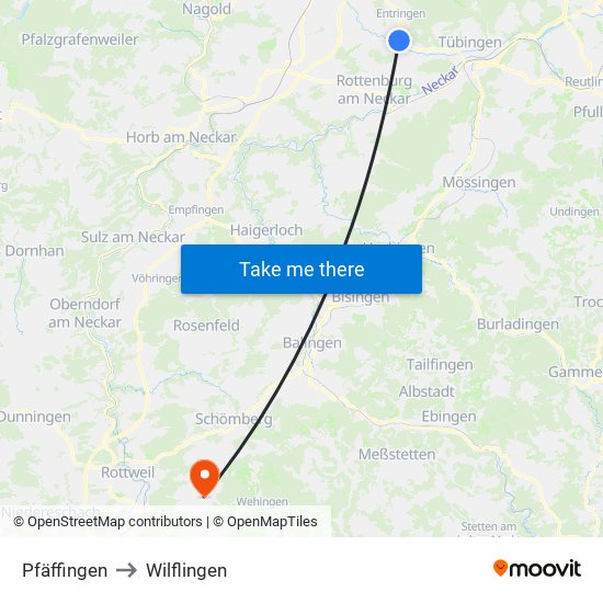 Pfäffingen to Wilflingen map