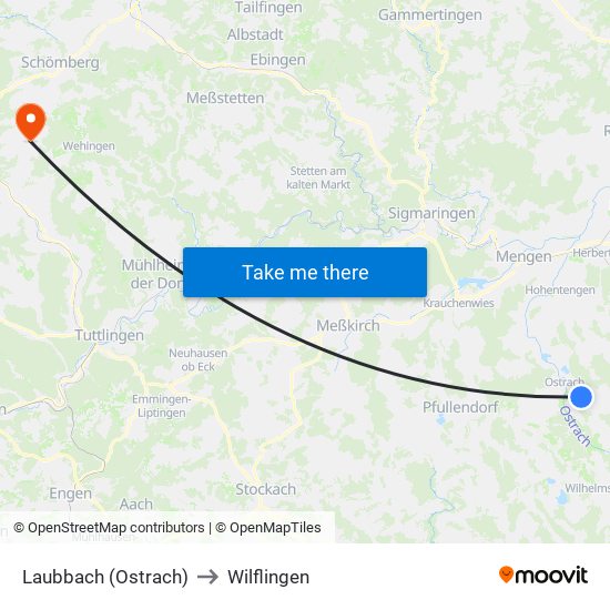 Laubbach (Ostrach) to Wilflingen map