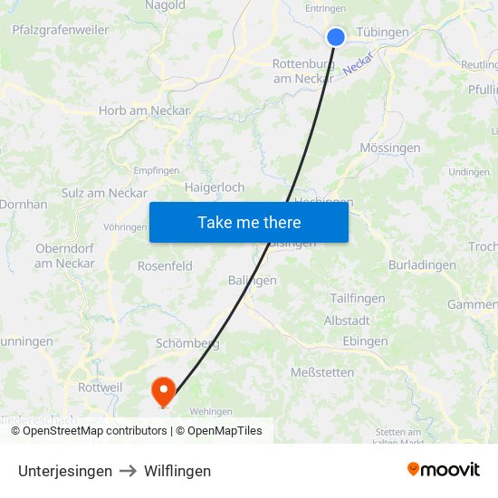 Unterjesingen to Wilflingen map