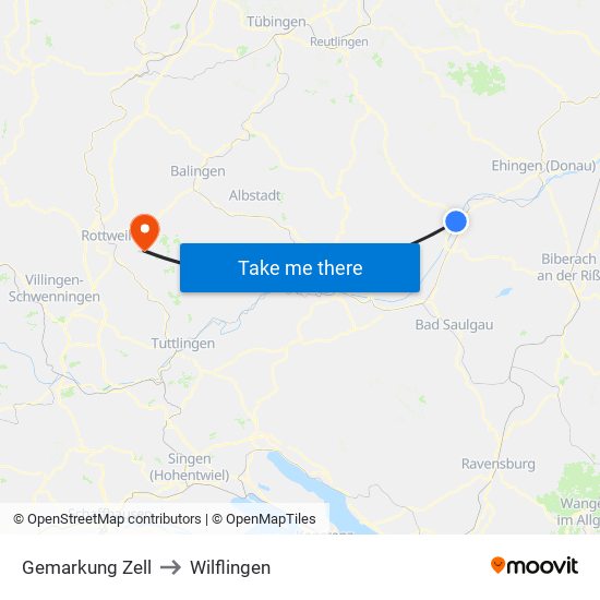 Gemarkung Zell to Wilflingen map