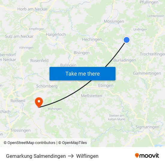 Gemarkung Salmendingen to Wilflingen map