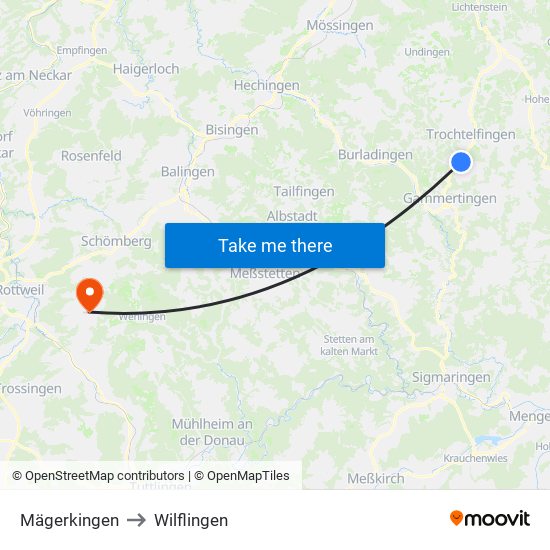 Mägerkingen to Wilflingen map