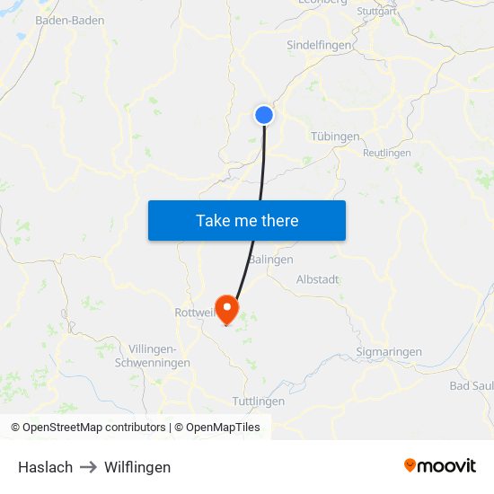 Haslach to Wilflingen map