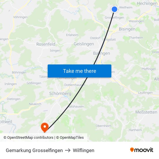 Gemarkung Grosselfingen to Wilflingen map