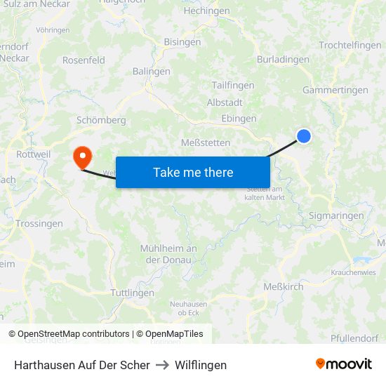 Harthausen Auf Der Scher to Wilflingen map