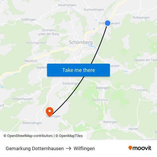 Gemarkung Dotternhausen to Wilflingen map
