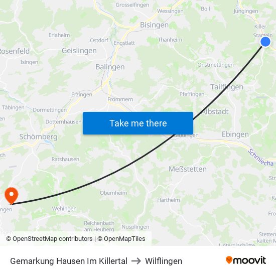 Gemarkung Hausen Im Killertal to Wilflingen map