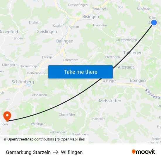 Gemarkung Starzeln to Wilflingen map