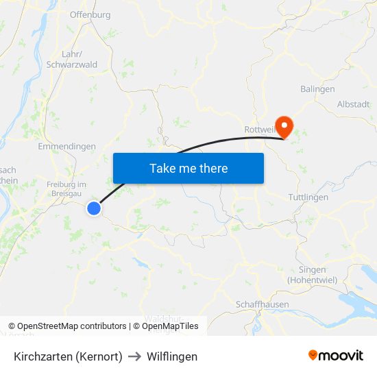 Kirchzarten (Kernort) to Wilflingen map