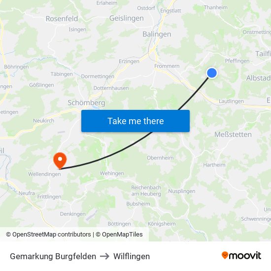 Gemarkung Burgfelden to Wilflingen map