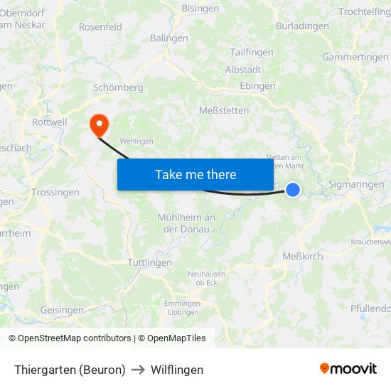 Thiergarten (Beuron) to Wilflingen map