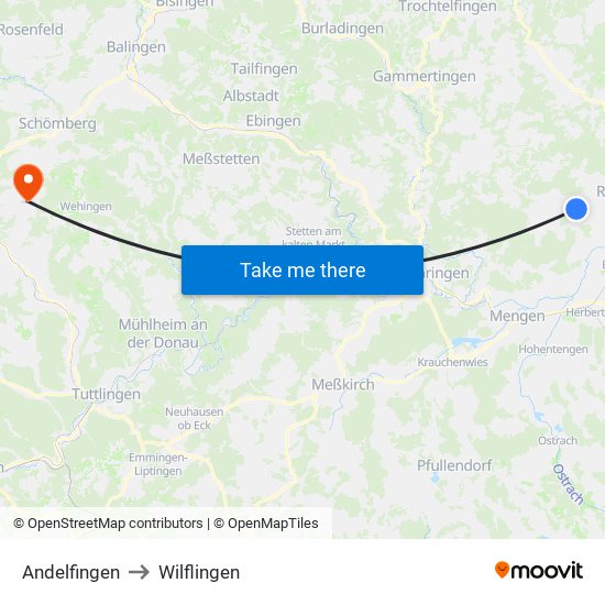 Andelfingen to Wilflingen map