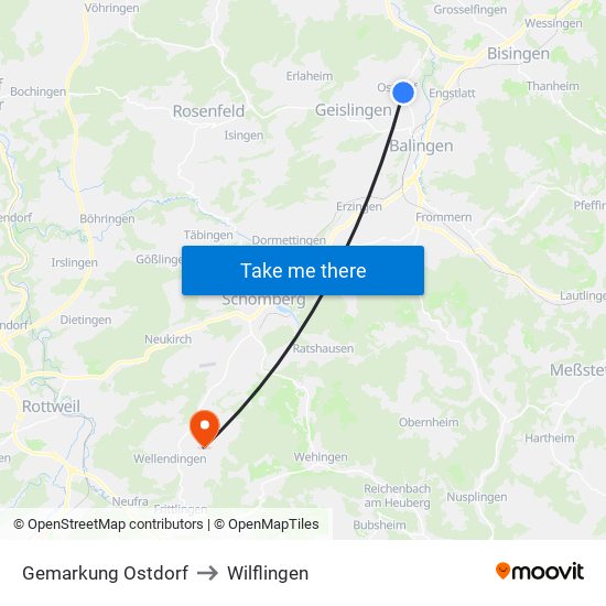 Gemarkung Ostdorf to Wilflingen map