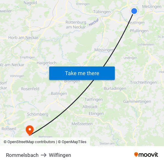 Rommelsbach to Wilflingen map